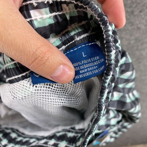 New Skanu Swim Shorts Men L Large Black Plaid Mid Rise Drawstring Pockets Swim - Picture 11 of 12